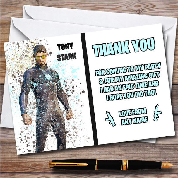 Splatter Art Gaming Fortnite Tony Stark Birthday Party Thank You Cards