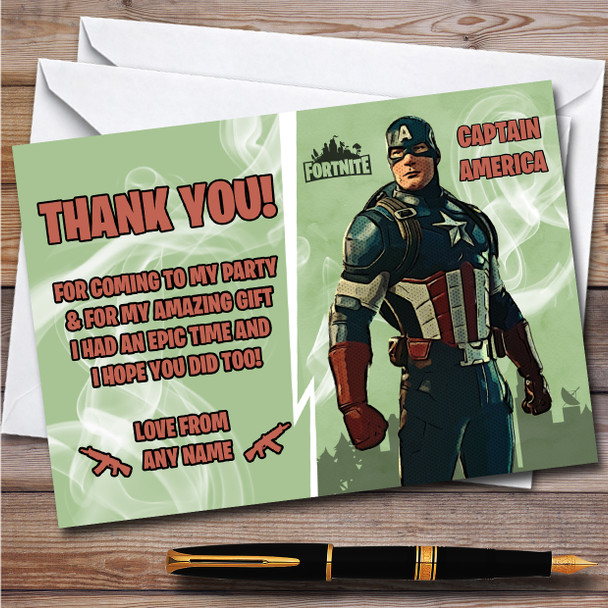 Captain America Gaming Comic Style Fortnite Skin Birthday Party Thank You Cards