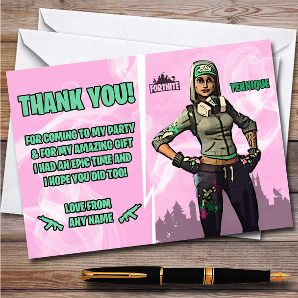 Teknique Gaming Comic Style Fortnite Skin Birthday Party Thank You Cards