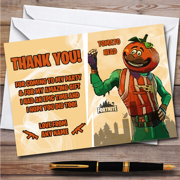 Tomato Head Gaming Comic Style Fortnite Skin Birthday Party Thank You Cards