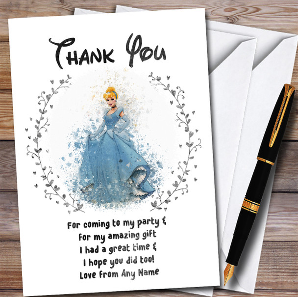 Cinderella Watercolour Children's Personalized Birthday Party Thank You Cards