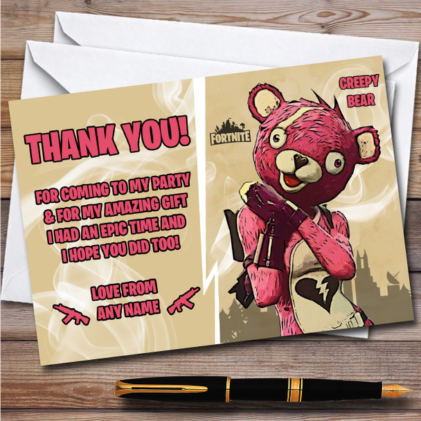 Creepy Bear Gaming Comic Style Fortnite Skin Birthday Party Thank You Cards