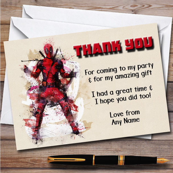 Deadpool Abstract Smudge Children's Personalized Birthday Party Thank You Cards