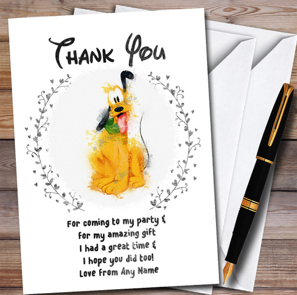 Disney Pluto Watercolour Splatter Style Birthday Party Thank You Cards