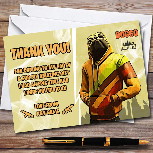 Doggo Gaming Comic Style Fortnite Skin Children's Birthday Party Thank You Cards
