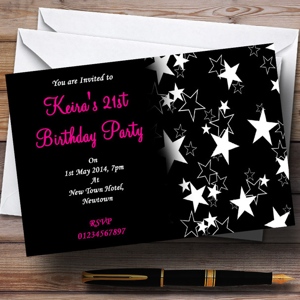 Black, White & Pink Personalized Party Invitations