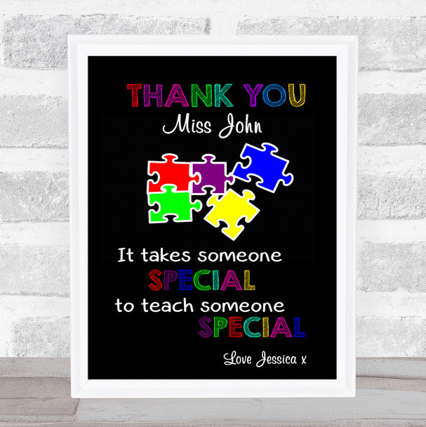 Puzzle Asd Someone Special Thank You Teacher Black Personalized Wall Art Print