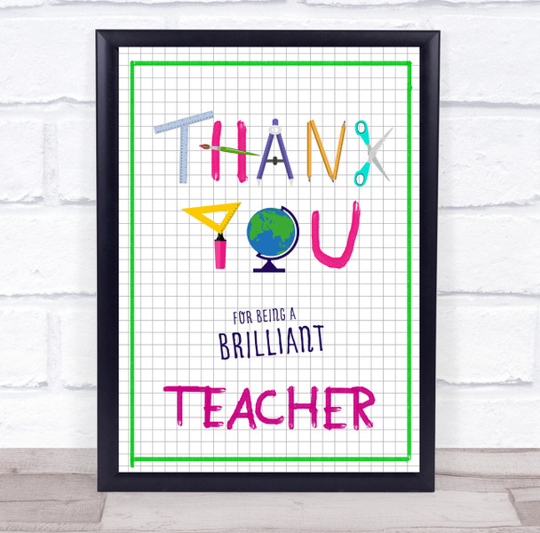 Equipment Thank You Brilliant Teacher Graph Paper Personalized Wall Art Print