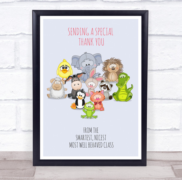 Classroom A Special Thank You Cartoon Animals Personalized Wall Art Print