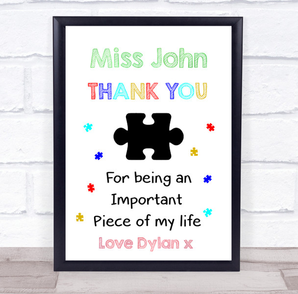 Puzzle Asd Piece Of My Life Thank You Teacher Personalized Wall Art Print
