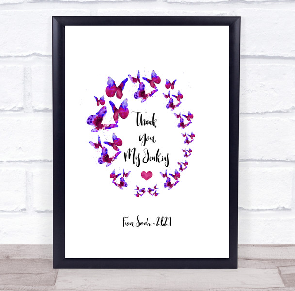 Thank You Teacher Pink & Purple Butterfly Personalized Wall Art Print