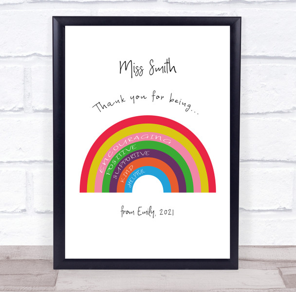 Thank You Teacher Bright Rainbow Colours Personalized Wall Art Print