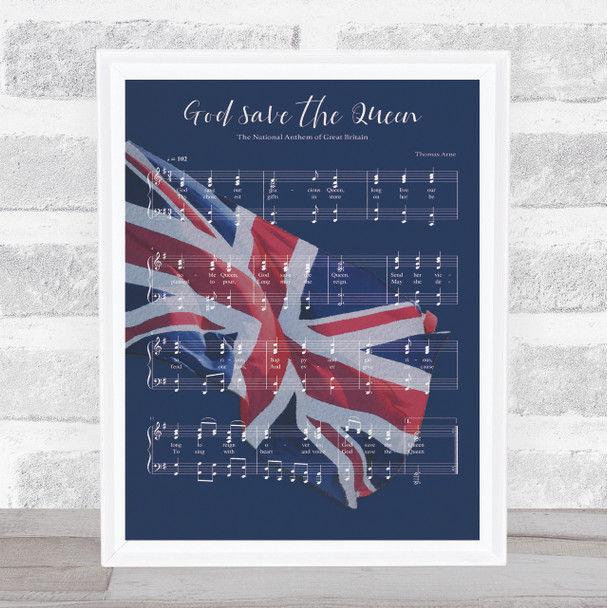 U.K National Anthem Patriotic Music Sheet Faded U.K. Flag Wall Art Print