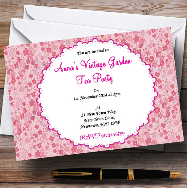 Pink Floral Vintage Garden Tea Party Personalized Party Invitations