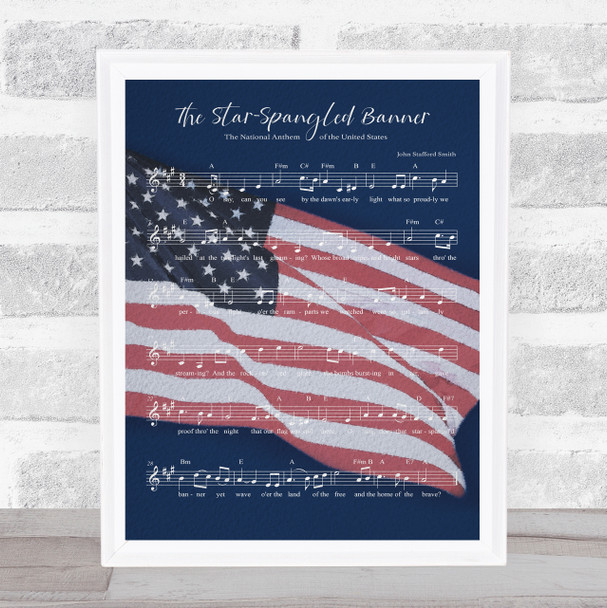America National Anthem Patriotic Music Sheet USA Flag Wall Art Print