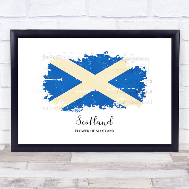 Scottish Flag In Paint Flower Of Scotland Music Sheet Wall Art Print
