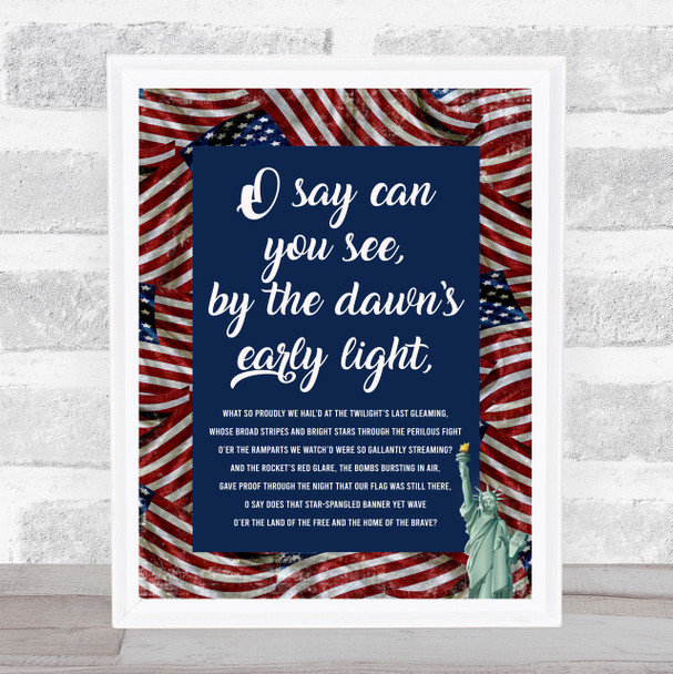 USA Patriotic Anthem Multiple Flags Statue Of Liberty Wall Art Print