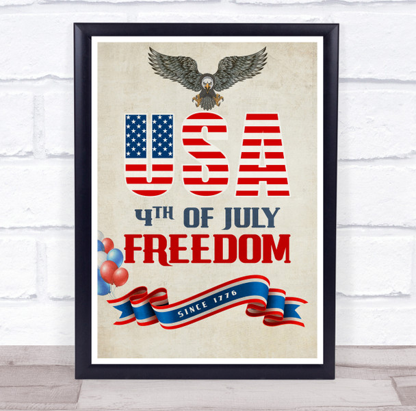 USA 4Th Of July Bald Eagle Stars And Stripe Vintage Wall Art Print