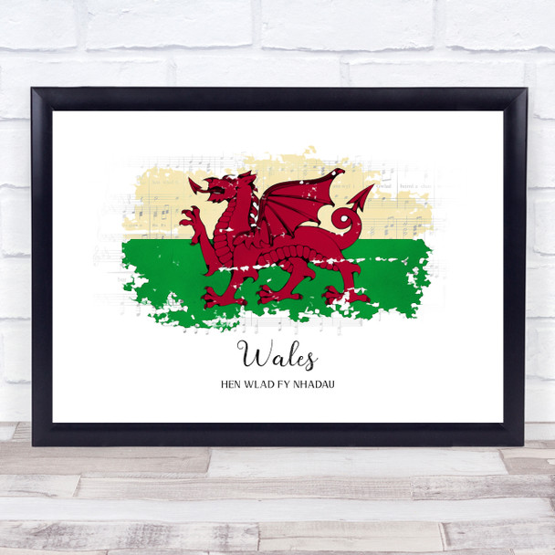 Welsh Flag In Paint Hen Wlad Fy Nhadau Music Sheet Wall Art Print