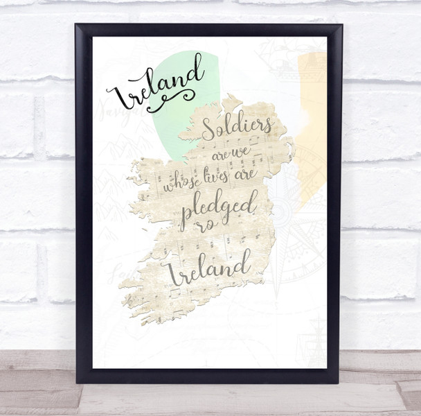 Ireland Beautiful Shape Of Country Lyrics & Music Wall Art Print