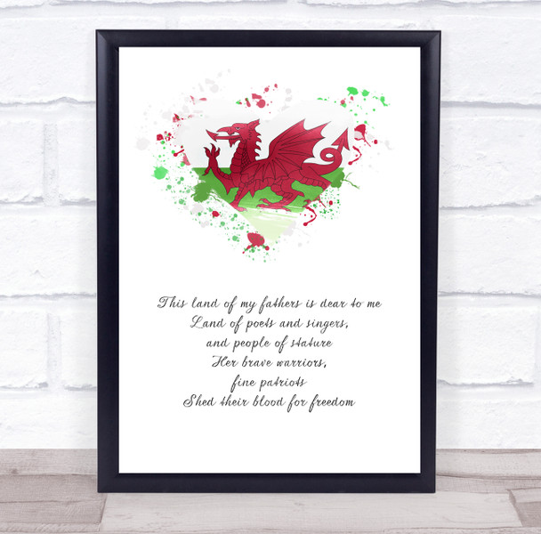 Wales Watercolour Heart Splatter Art Anthem Quote Wall Art Print