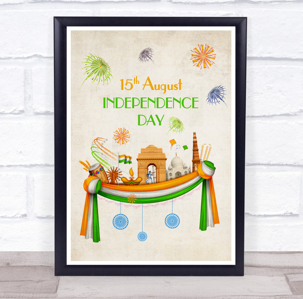 15Th August Independence Day Fireworks Building Wall Art Print