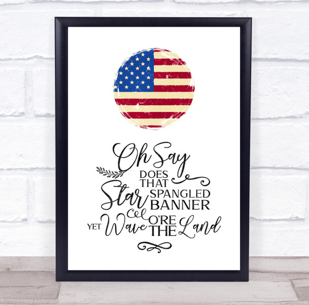 American Flag & Quote Grunge Painted Button  Wall Art Print