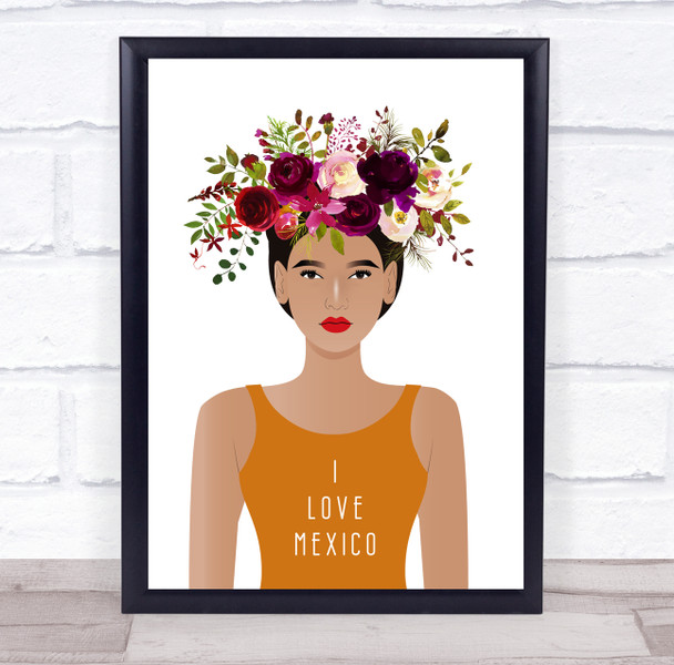 Patriotic I Love Mexico Lady Floral Crown Wall Art Print