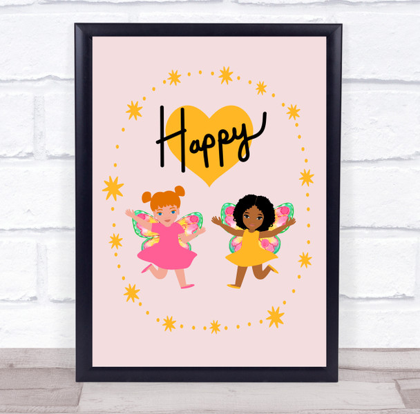 Happy Heart And Stars Kid Fairy Wall Art Print