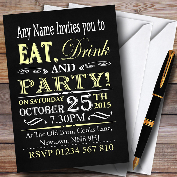 Vintage Yellow And White Chalk Style Birthday Party Personalized Invitations