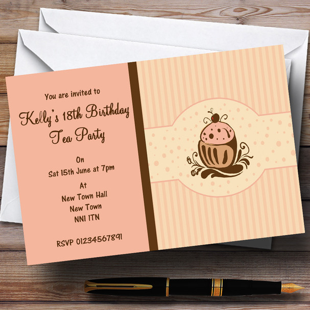 Chocolate Cupcake Vintage Tea Personalized Party Invitations