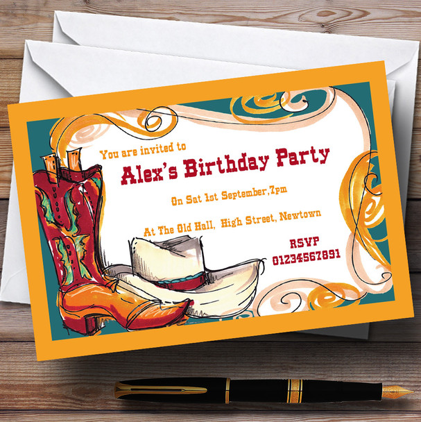 Western Cowboy Personalized Birthday Party Invitations