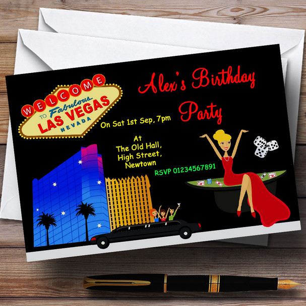 Casino Las Vegas Theme Personalized Birthday Party Invitations