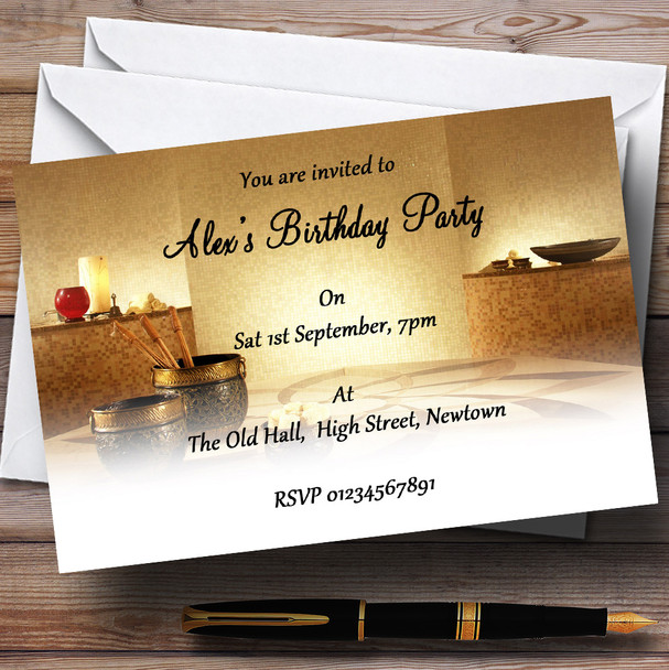 Relaxing Weekend Spa Day Theme Personalized Birthday Party Invitations