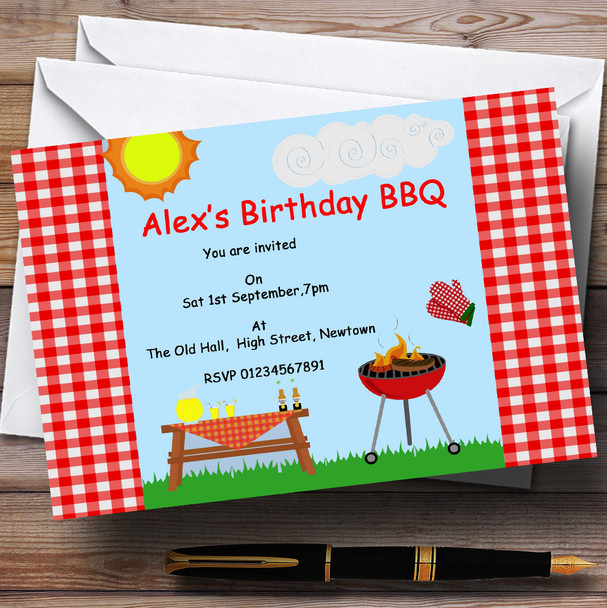 Summer BBQ Grill Theme Personalized Birthday Party Invitations