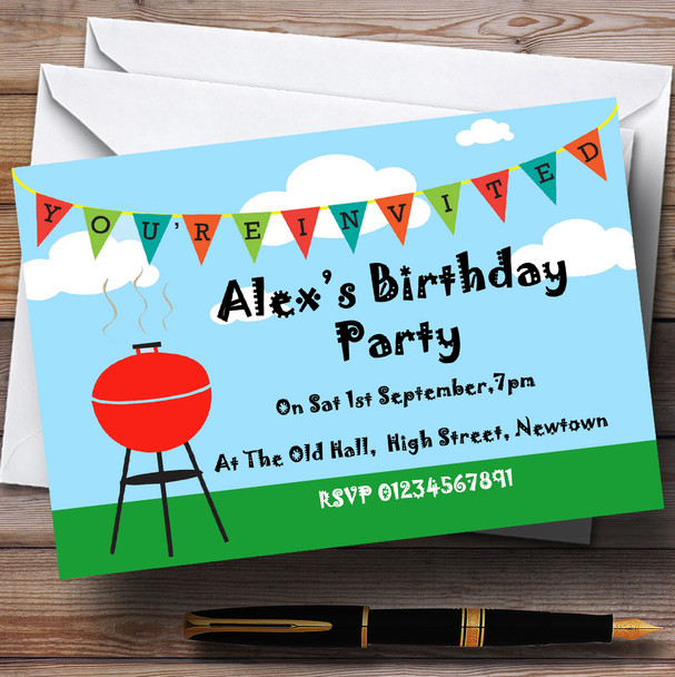 Summer Grill BBQ Theme Personalized Birthday Party Invitations