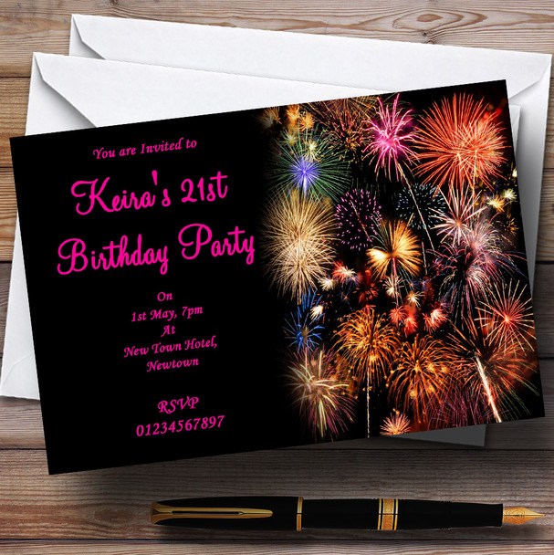 Pink Fireworks Personalized Party Invitations