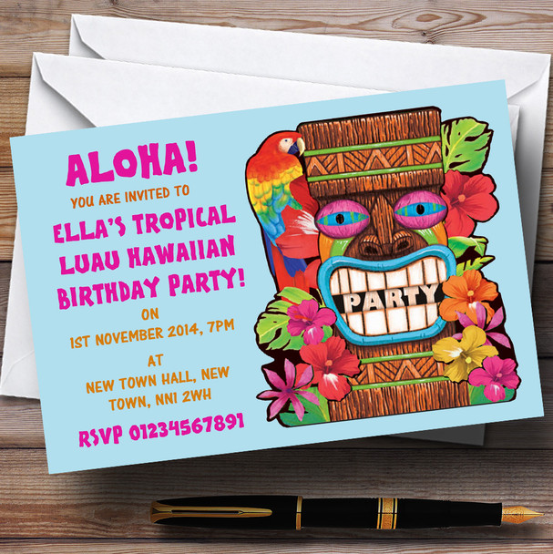 Aqua Tropical Luau Hawaiian Personalized Party Invitations