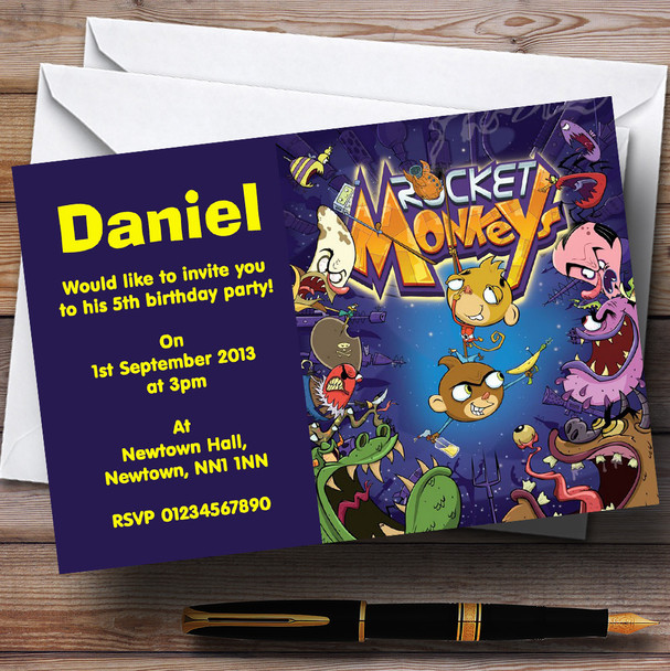 Rocket Monkeys Personalized Children's Birthday Party Invitations