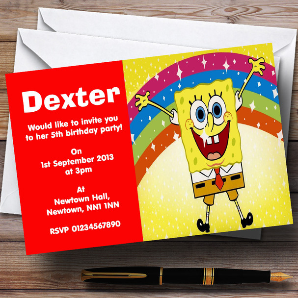 Spongebob Squarepants Rainbow Personalized Children's Birthday Party Invitations