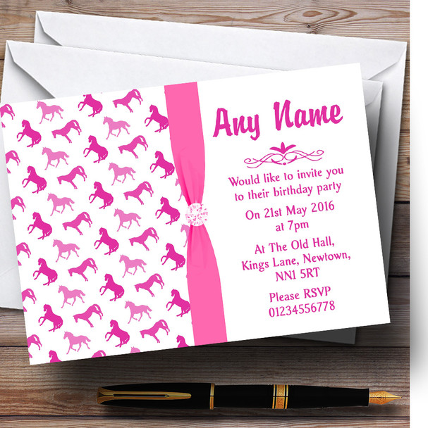 Pink And White Horses Personalized Children's Birthday Party Invitations