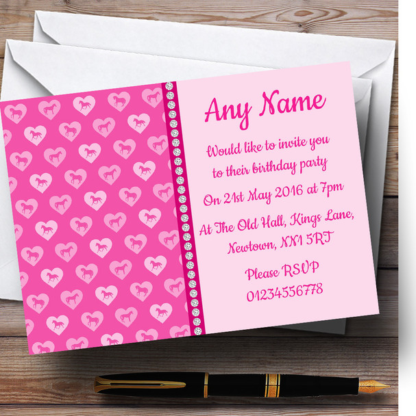 Pink Horses Personalized Children's Birthday Party Invitations