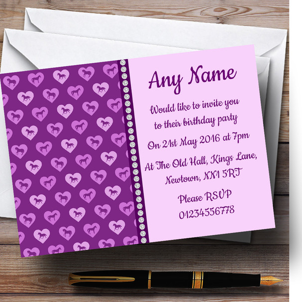 Purple And Lilac Horses Personalized Children's Birthday Party Invitations