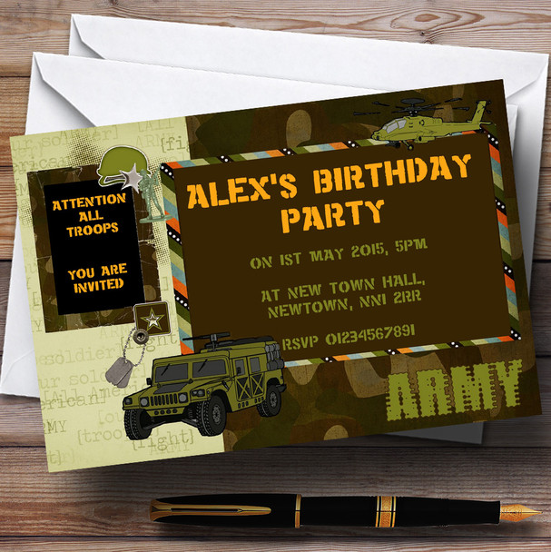 Army Soldier Camouflage Personalized Birthday Party Invitations