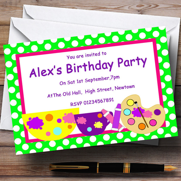 Arts And Crafts Polkadot Personalized Birthday Party Invitations