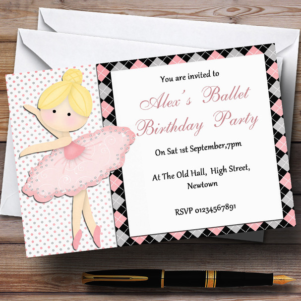 Beautiful Ballet Dancer Personalized Birthday Party Invitations