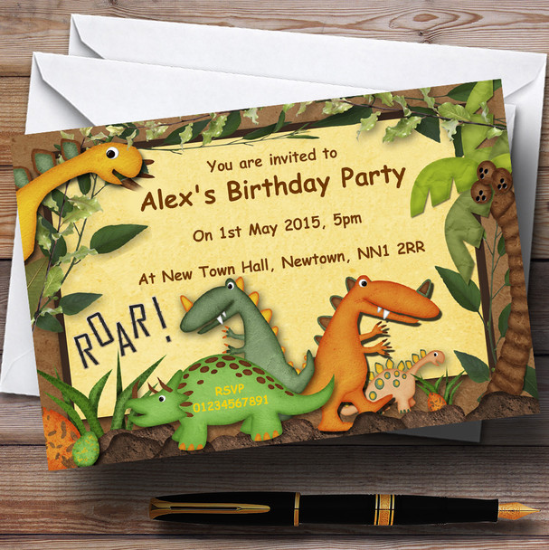 Dinosaur Jungle Personalized Birthday Party Invitations