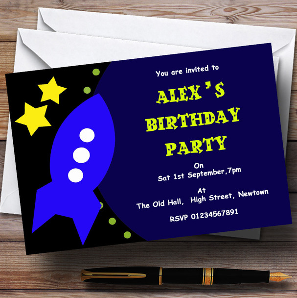 Space Rocket Personalized Birthday Party Invitations