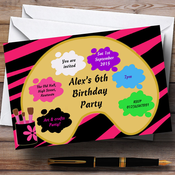 Zebra Print Art And Crafts Painting Personalized Birthday Party Invitations