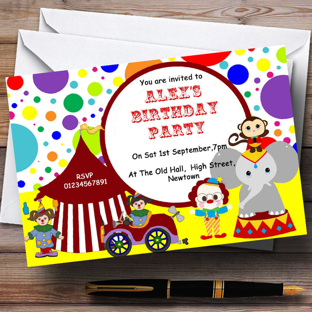 Colourful Circus Theme Personalized Birthday Party Invitations